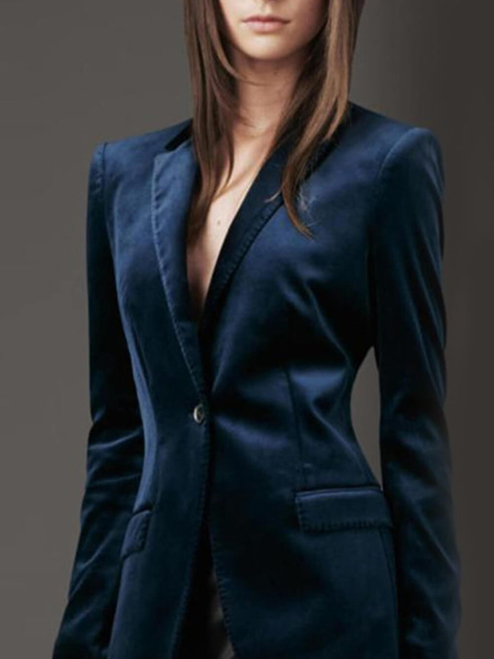 Blauer Ein-Knopf-Blazer aus Samt