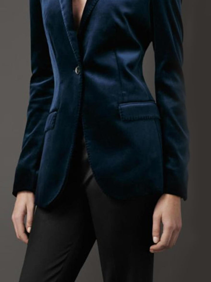 Blauer Ein-Knopf-Blazer aus Samt