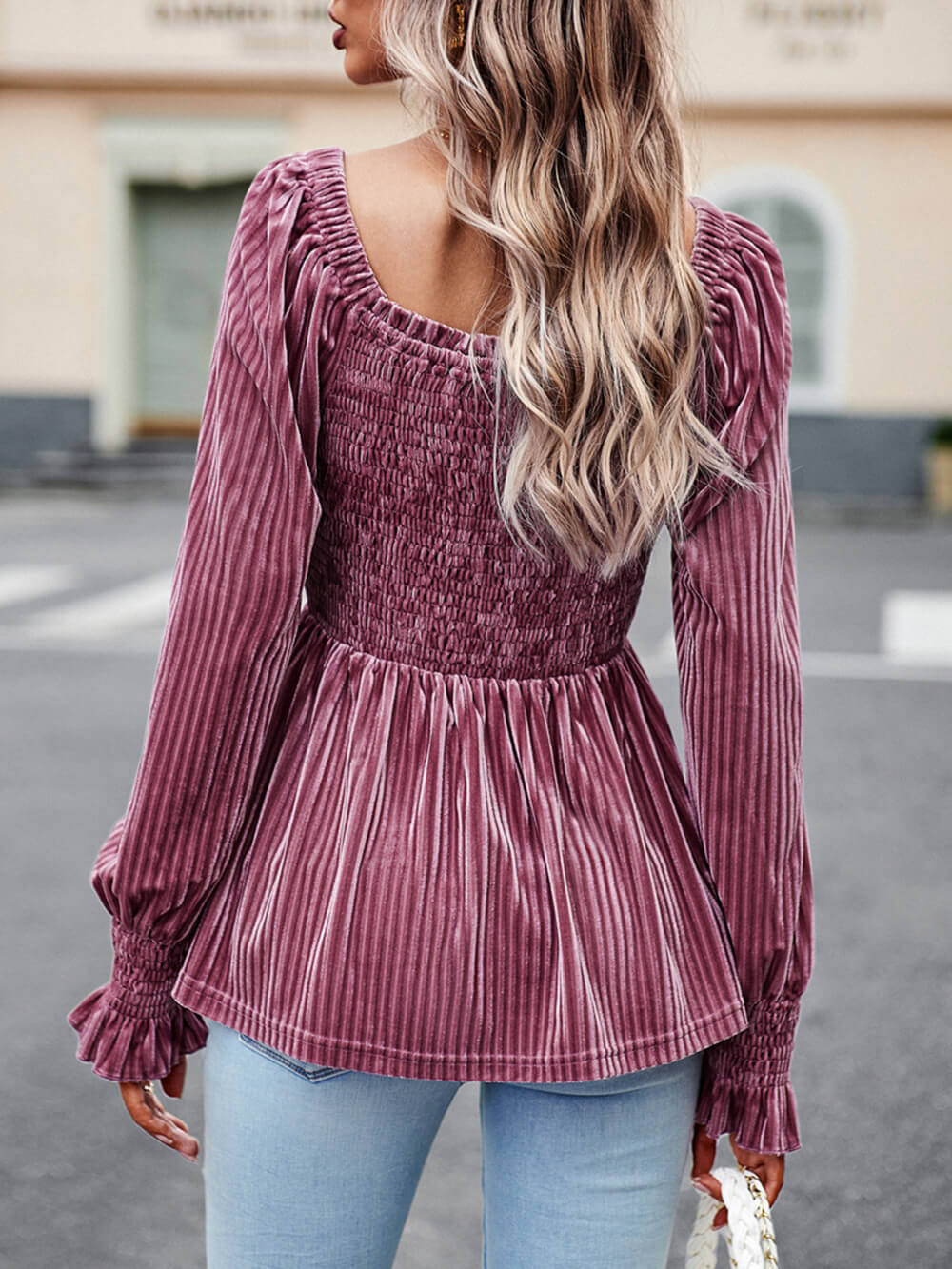 Square Neckline Smoky Velvet Babydoll Top