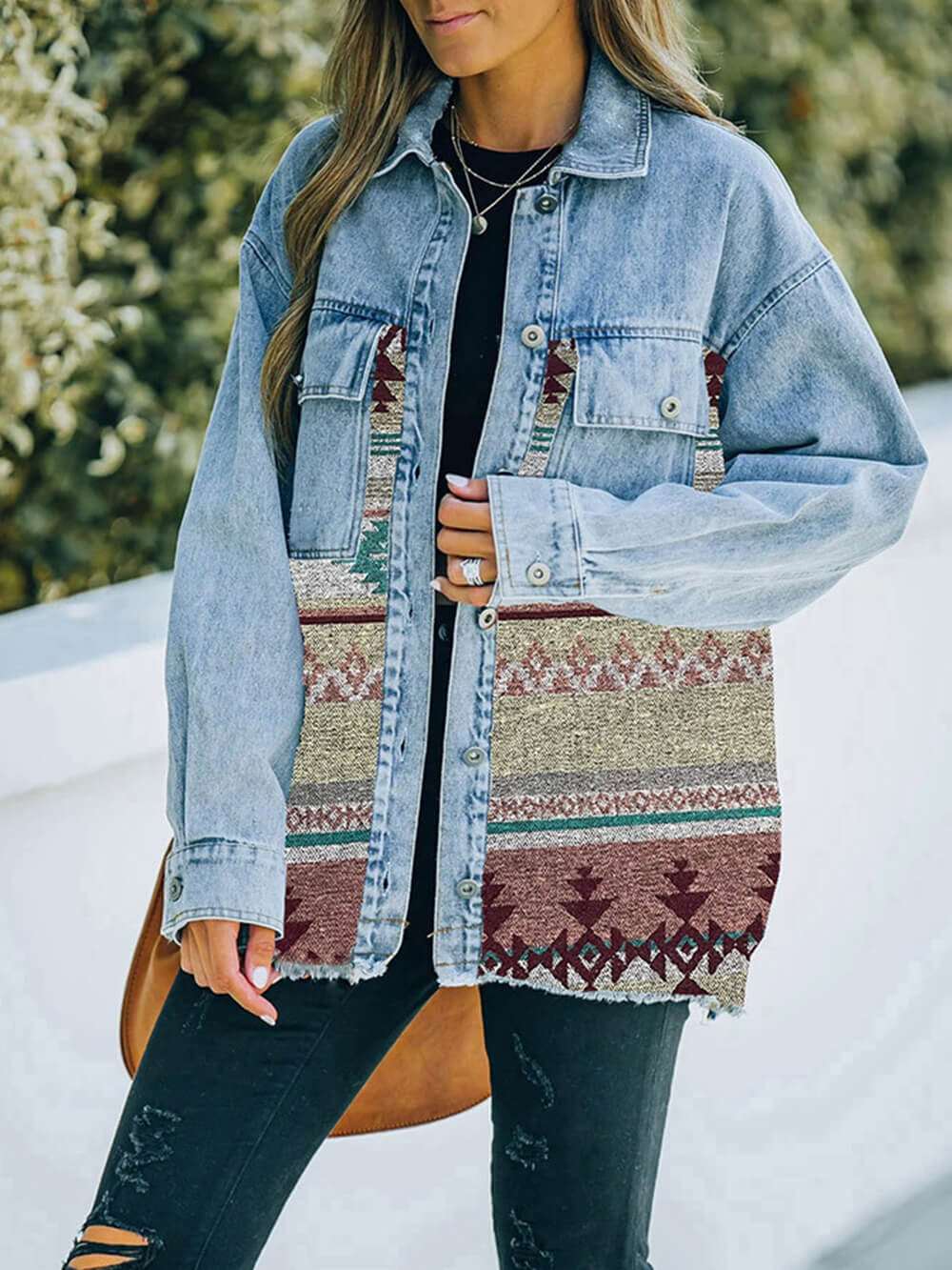 Aztec Geometric Print Denim Jacket