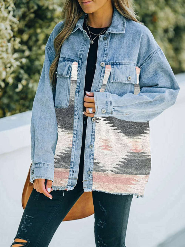 Aztec Geometric Print Denim Jacket