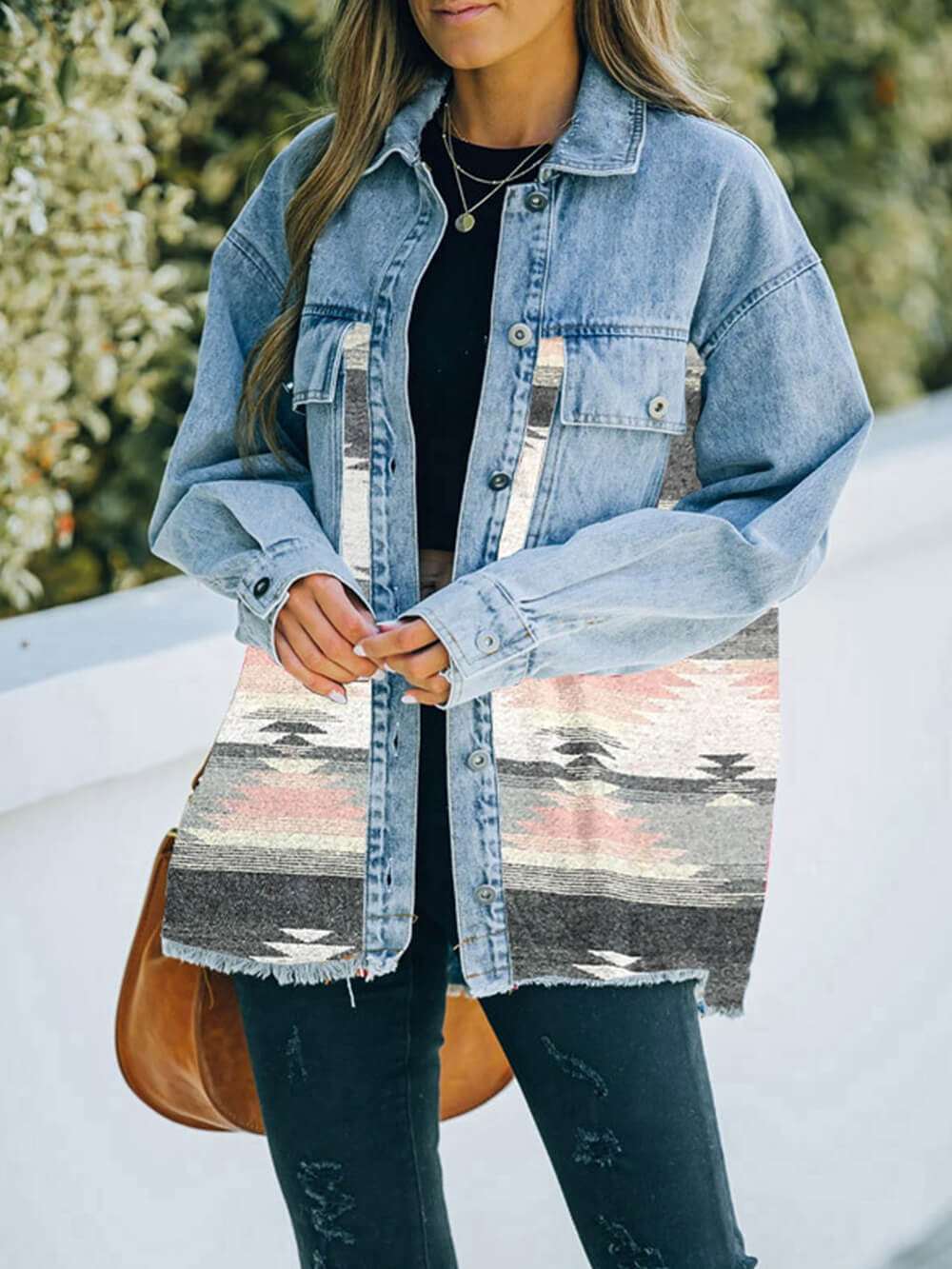 Aztec Geometric Print Denim Jacket