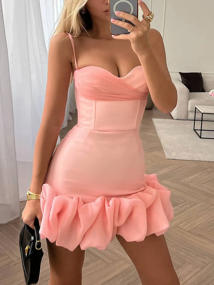 Kalça Anvelop Fırfırlı Mini Elbise