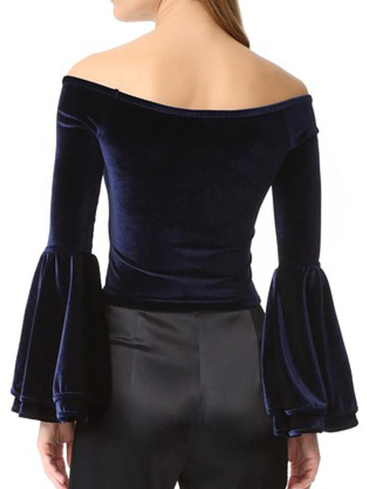 Off-Shoulder Off-Shoulder Velvet Bell-Sleeve Shirt