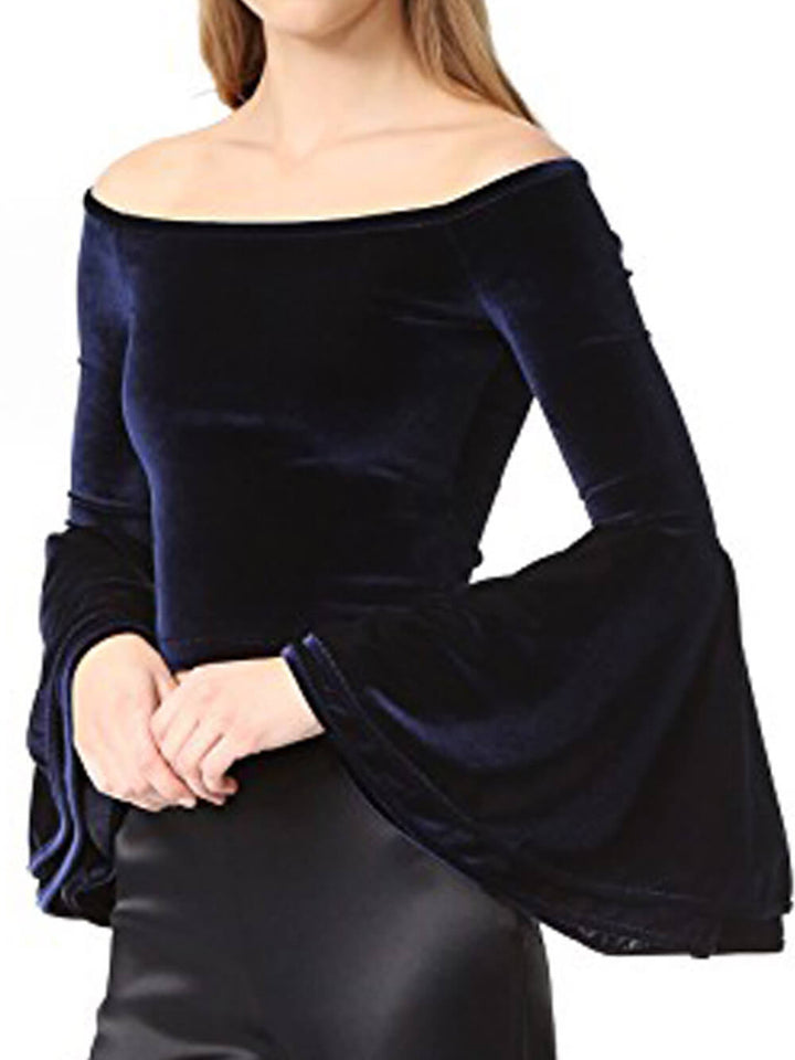 Off-Shoulder Off-Shoulder Velvet Bell-Sleeve skjorte