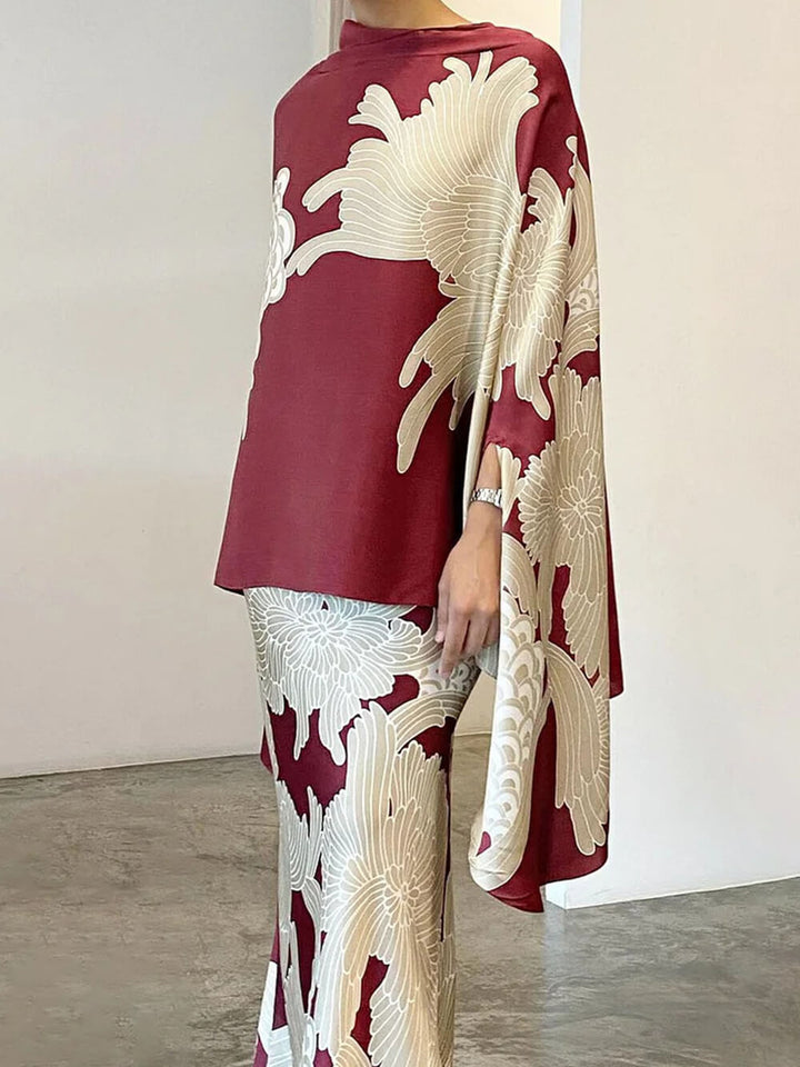 Conjunto de falda de cuello alto floral elegante