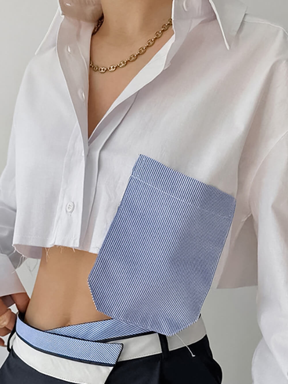 Franséisch Top Kontrast Cropped Shirt