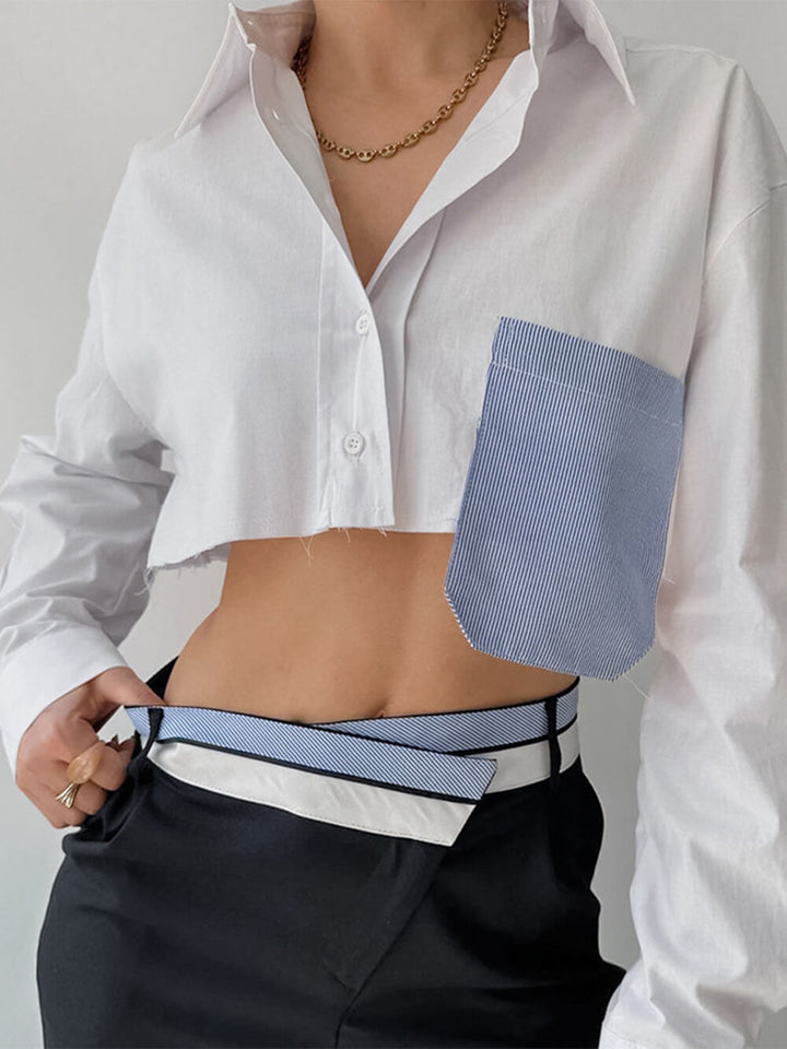 Fransk top kontrast cropped skjorte