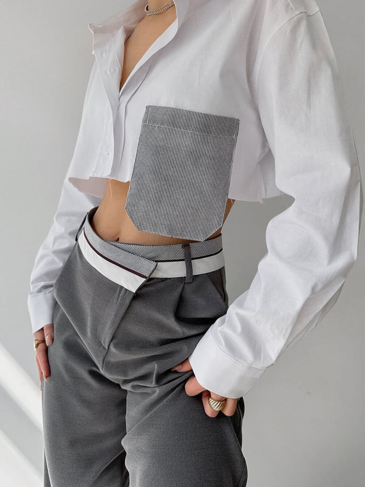 Franséisch Top Kontrast Cropped Shirt