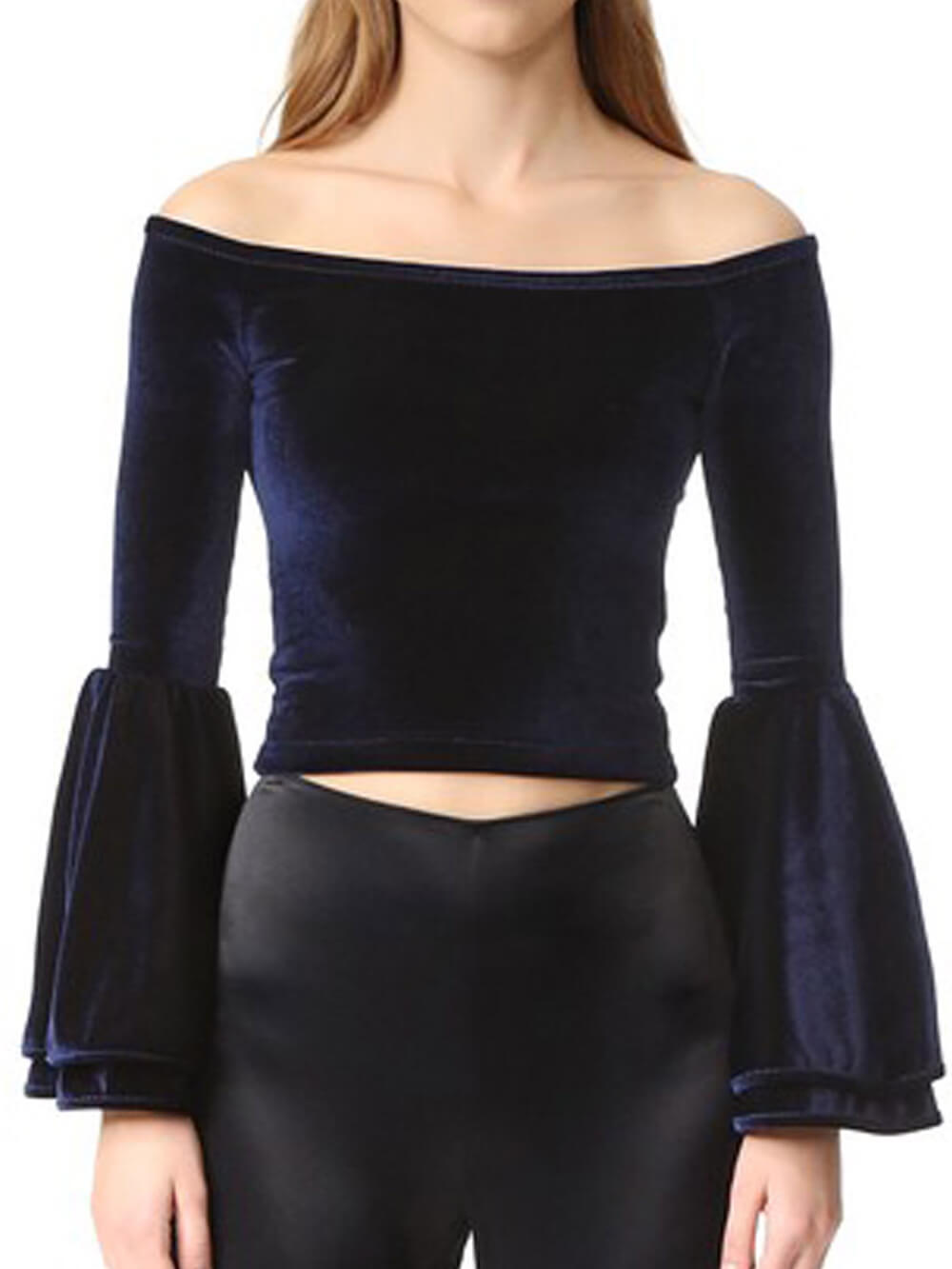 Off-Shoulder Off-Shoulder Velvet Bell-Sleeve Shirt