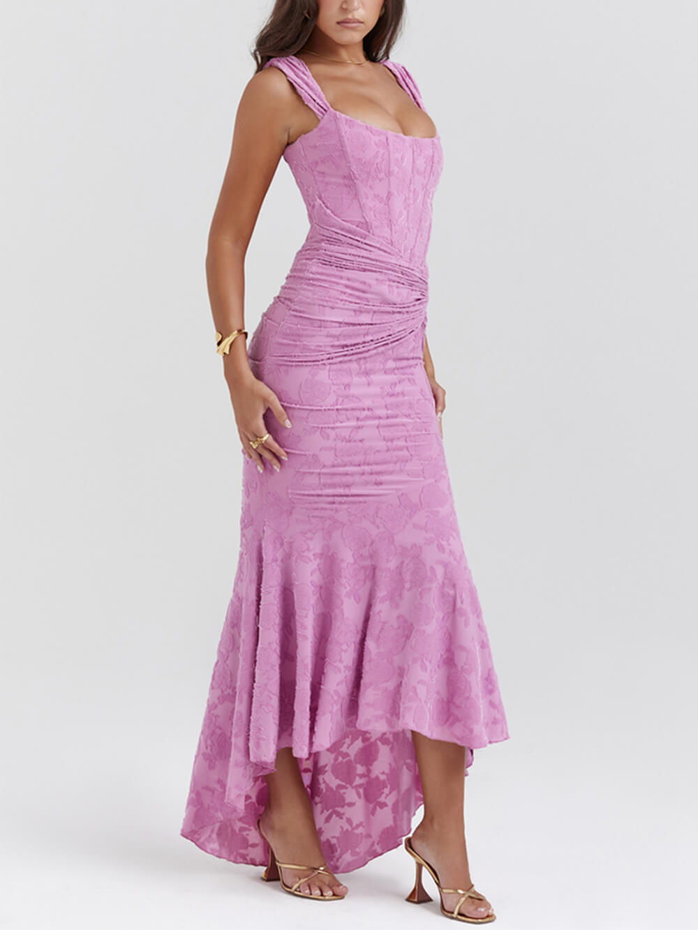 Ροζ Floral Maxi Φόρεμα