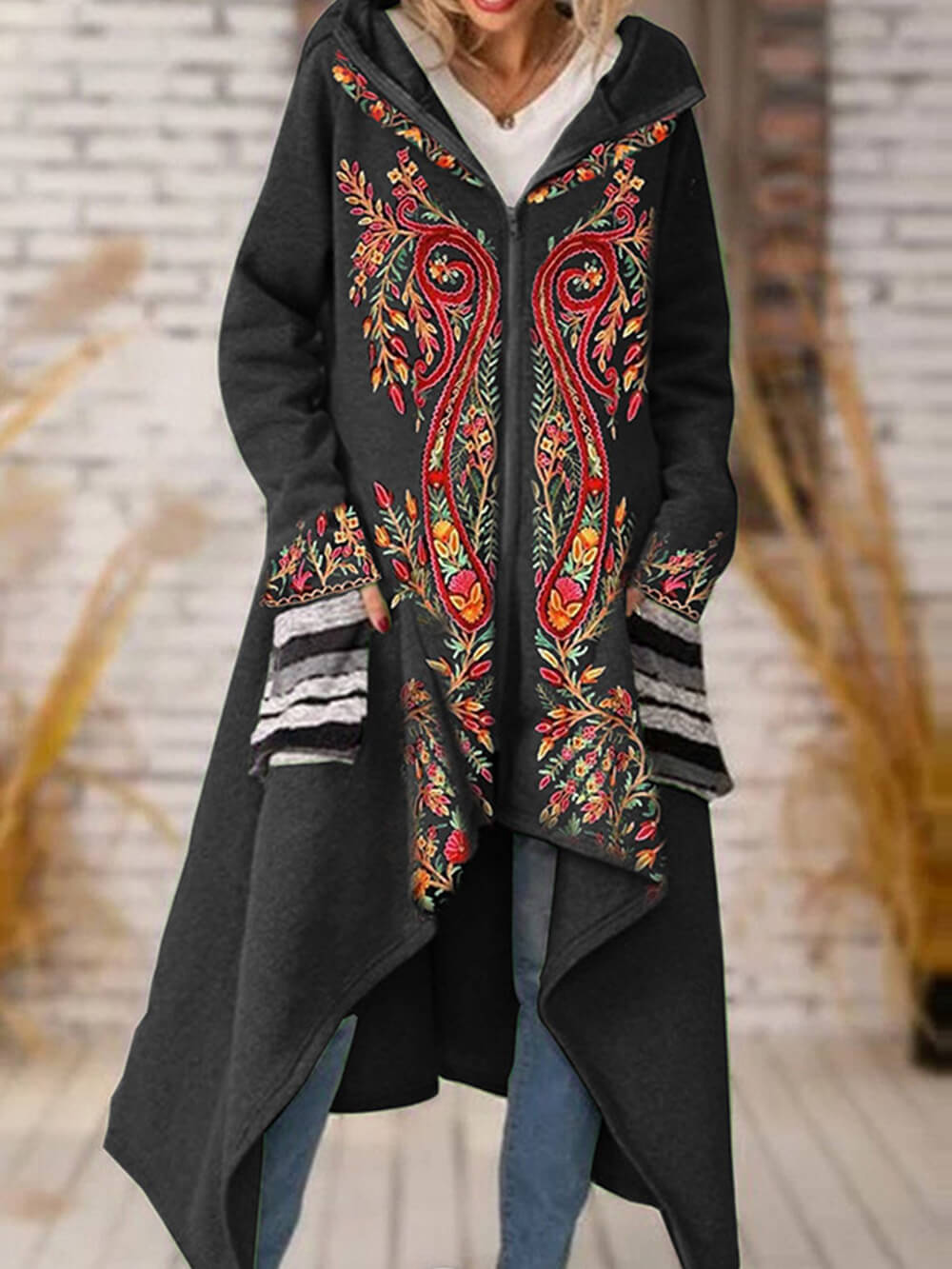 Floral Åpen hette Strikk Blend Shrug Coat