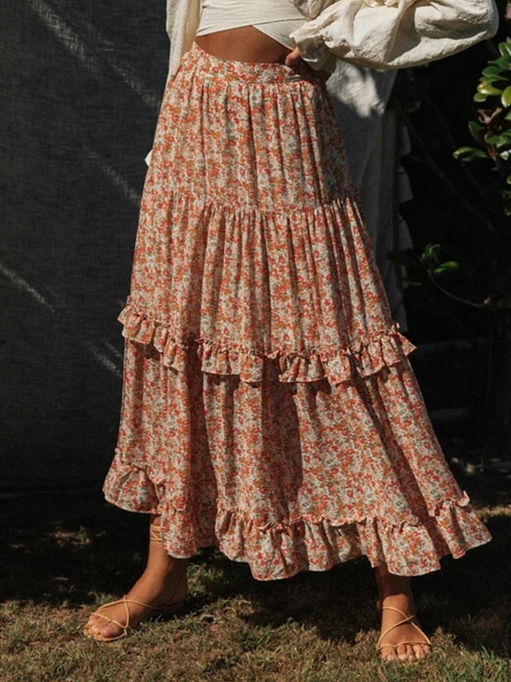 Pastoral bohemisk blommig kjol