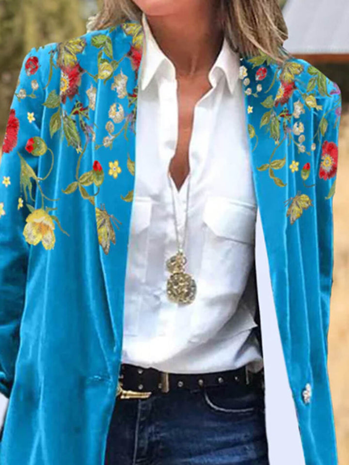 Blazer din velur cu broderie florală de artă populară