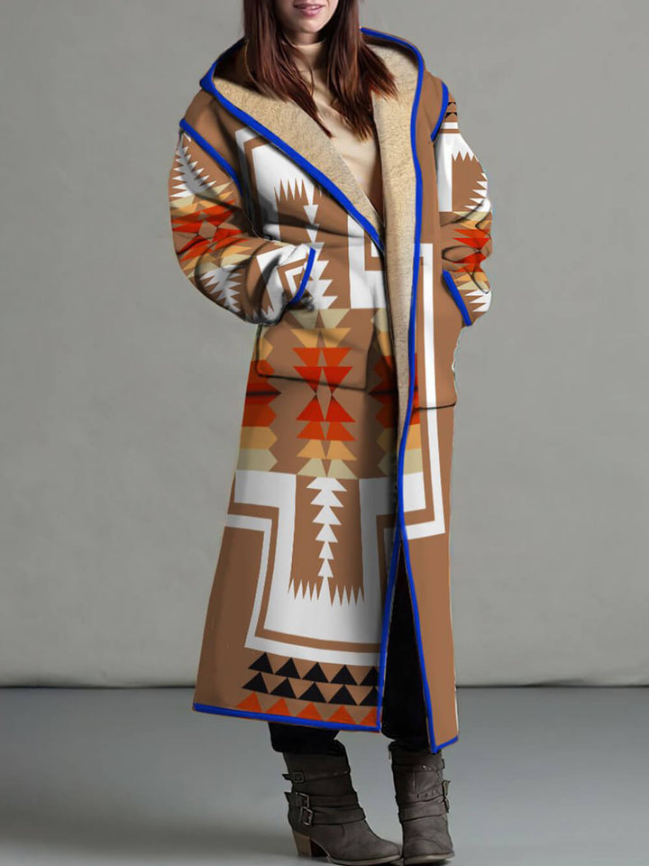 Hooded Geometrie Jacquard Blend Long Cardigan