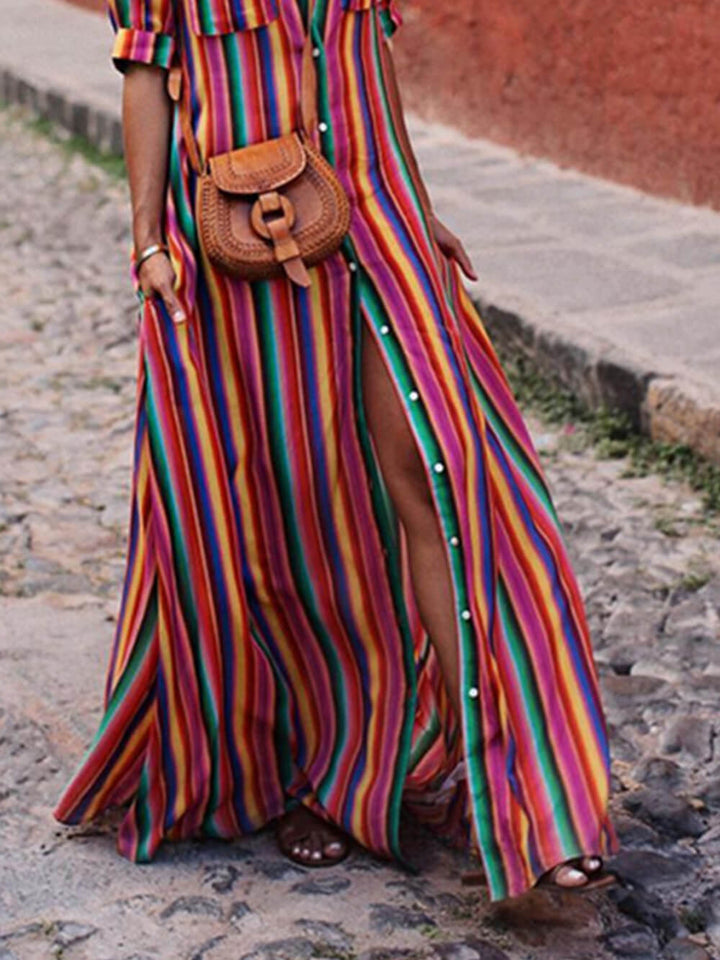 Casual Striped Printed Maxi Dress
