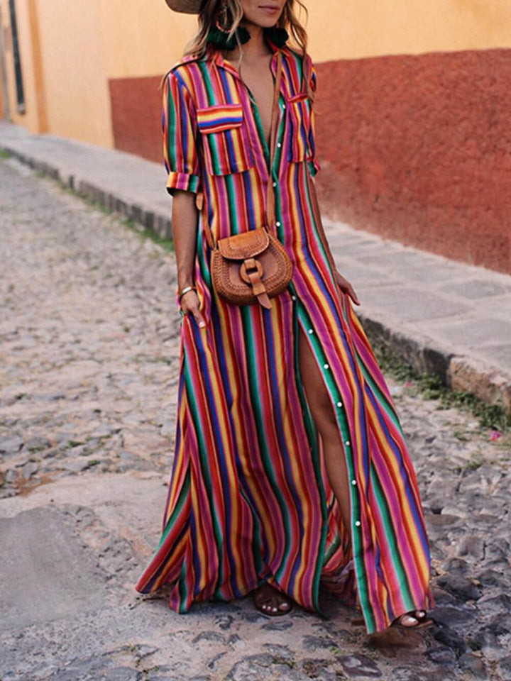 Casual Striped Printed Maxi Dress