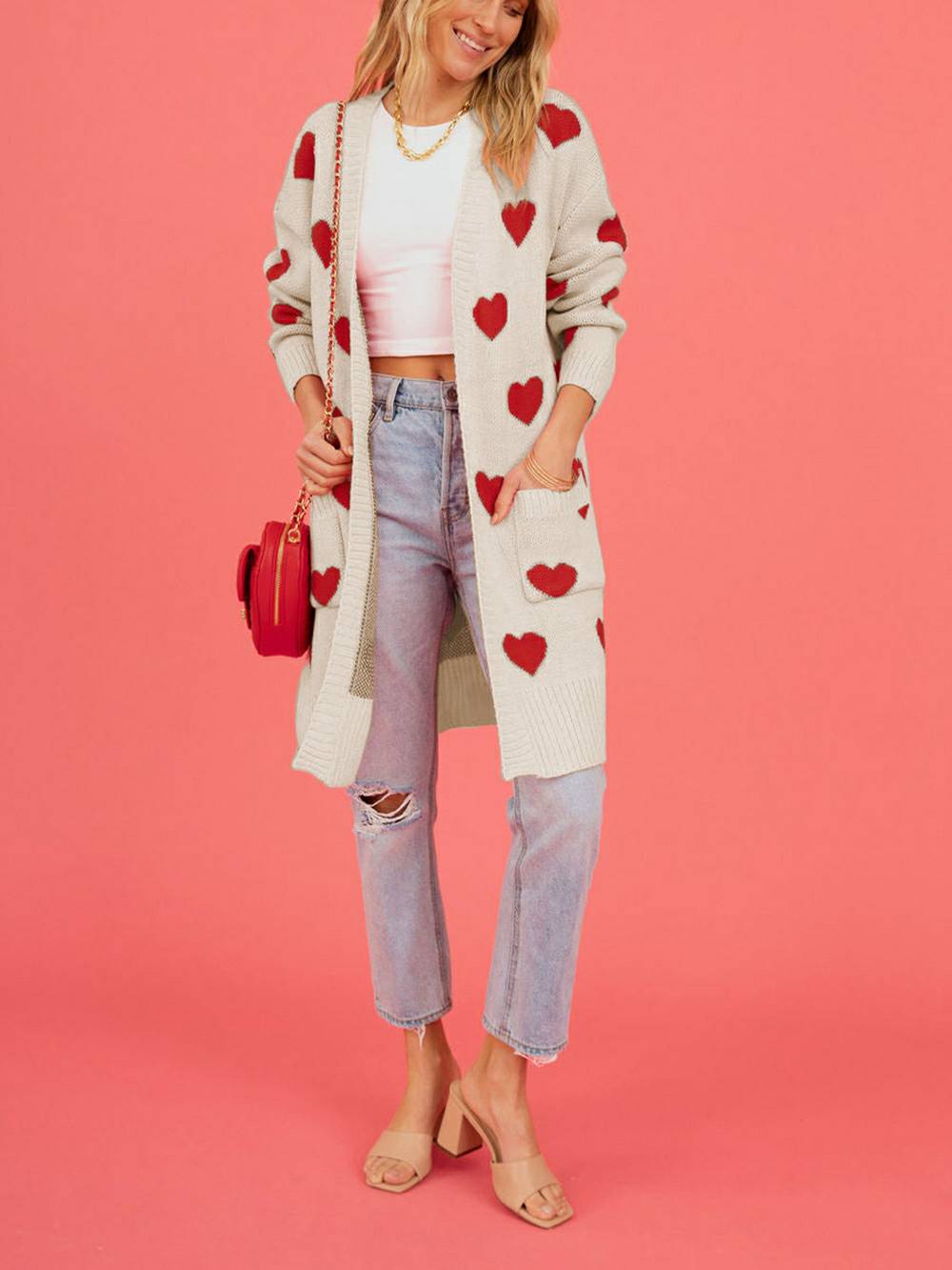 Cardigan in maglia a cuore