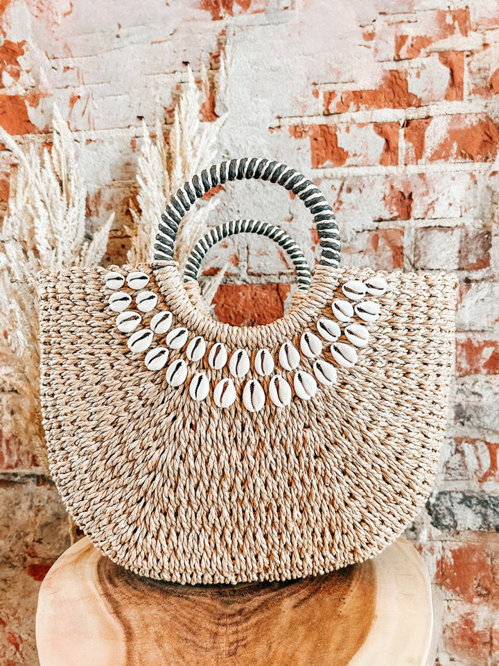 Sac en paille à décor de coquillages