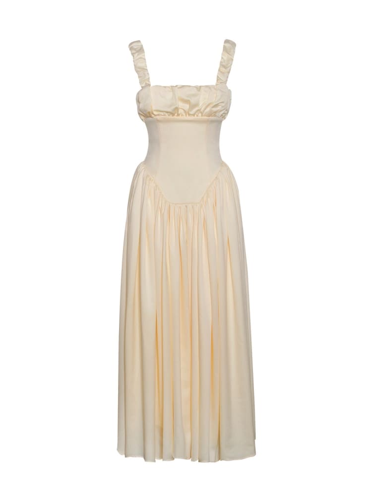 Noreen Pleated Strap Puffy Maxi Kleed