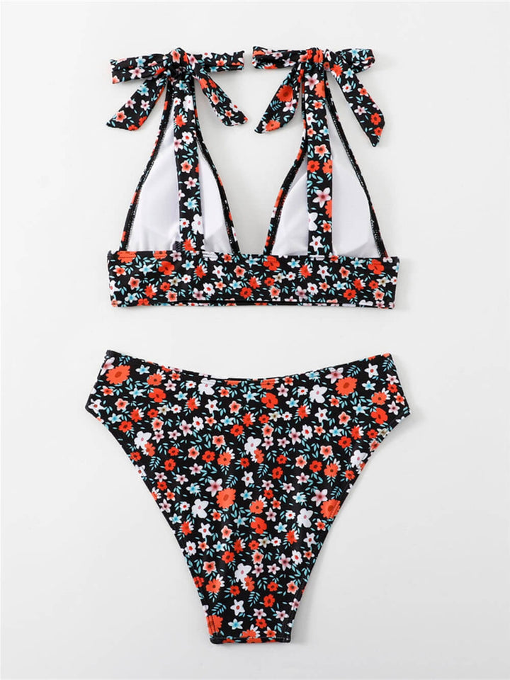 Conjunto de biquíni floral sexy com alça estampada e abotoado