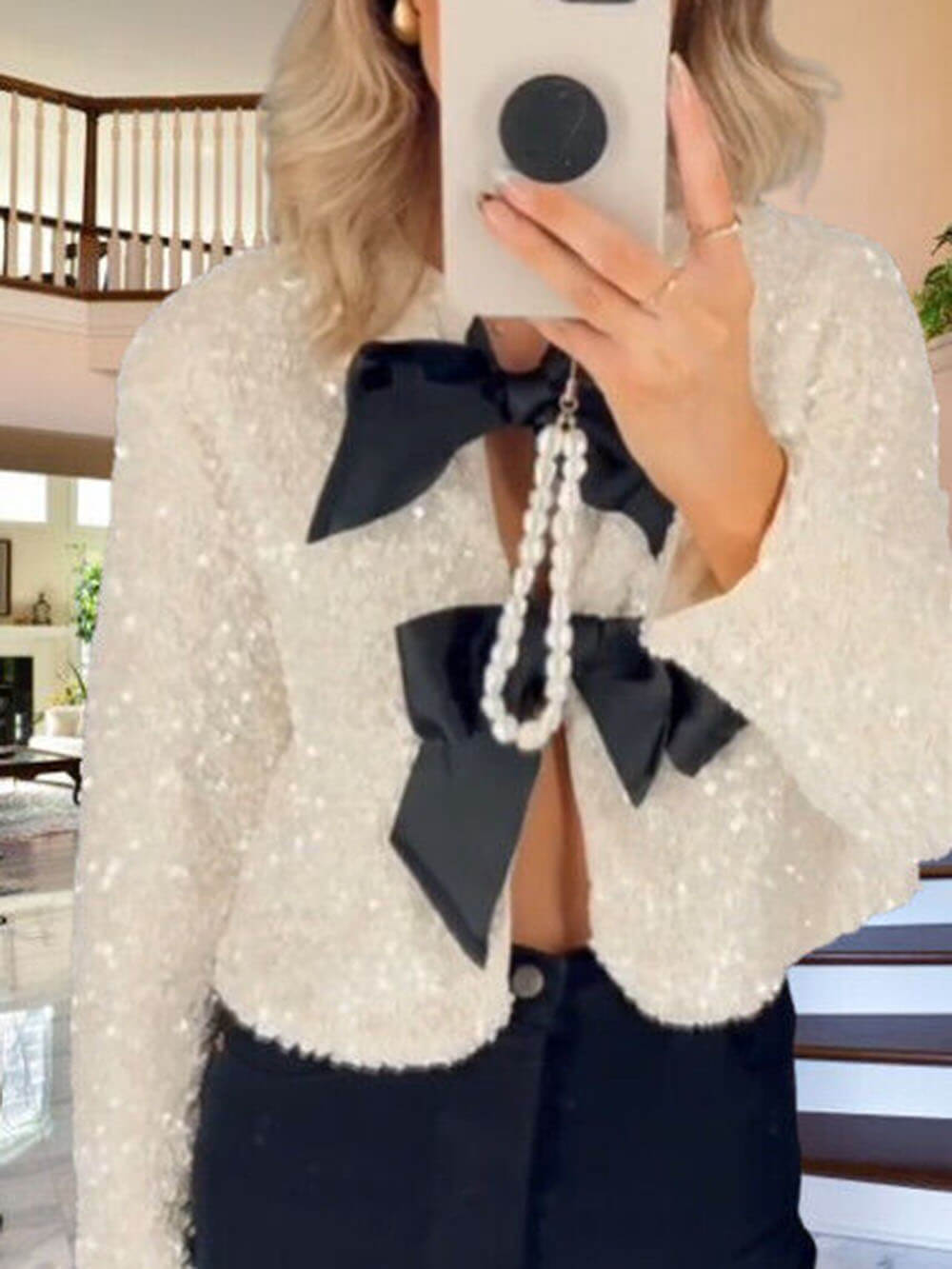 Tie-front Sequined Jacket