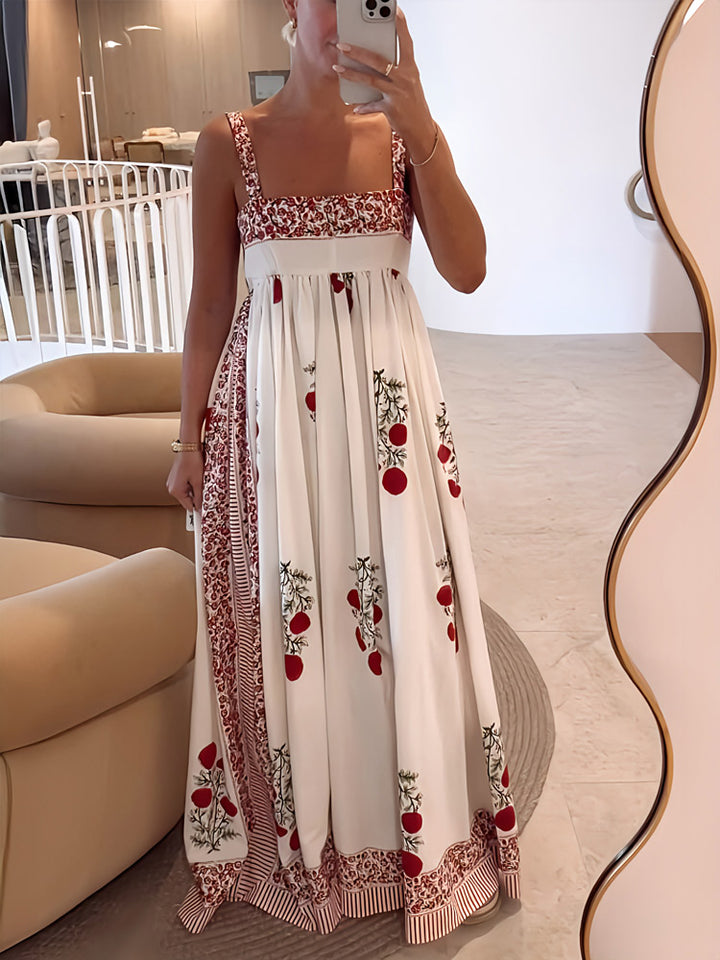 Square Neck Paneled Floral Print Maxi Kleed