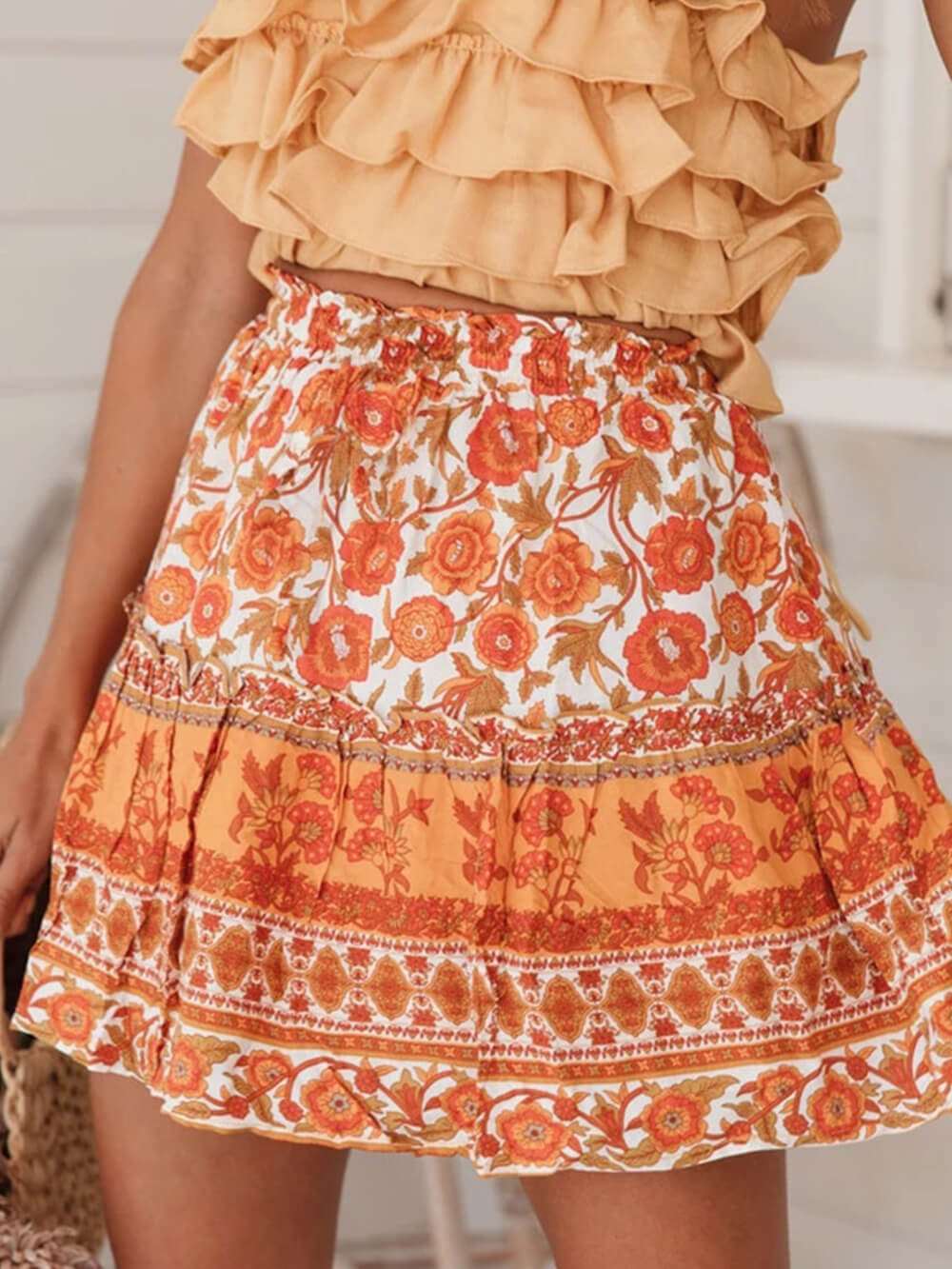 Bohemian Ethnic Ruffle Skirt