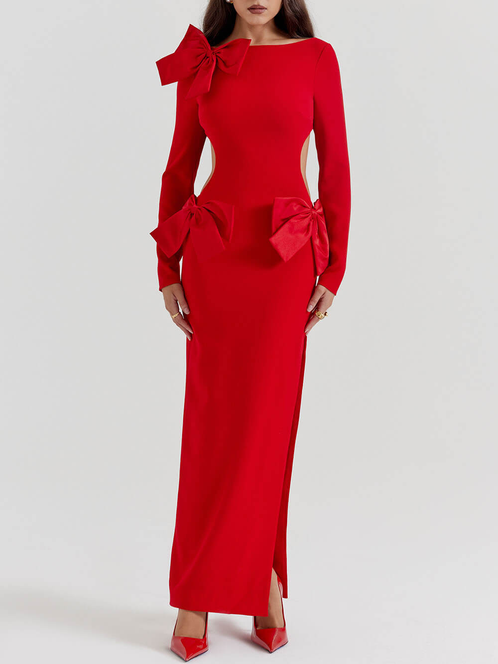 Κόκκινο μάξι φόρεμα με φιόγκο