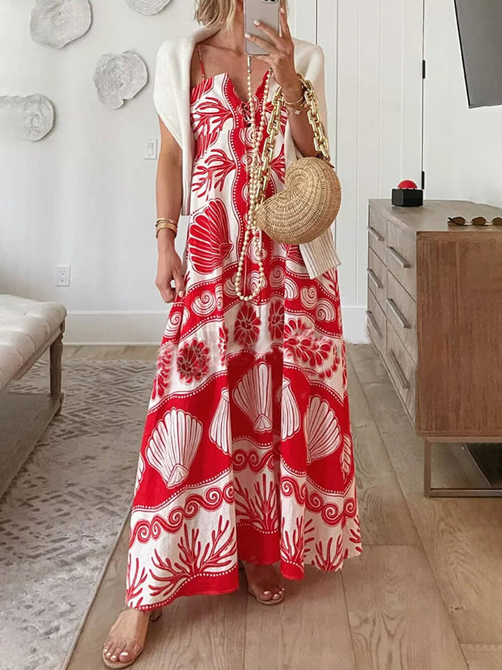 Shell Μοναδική στάμπα μπροστά με κορδόνια Φαρδύ μάξι φόρεμα