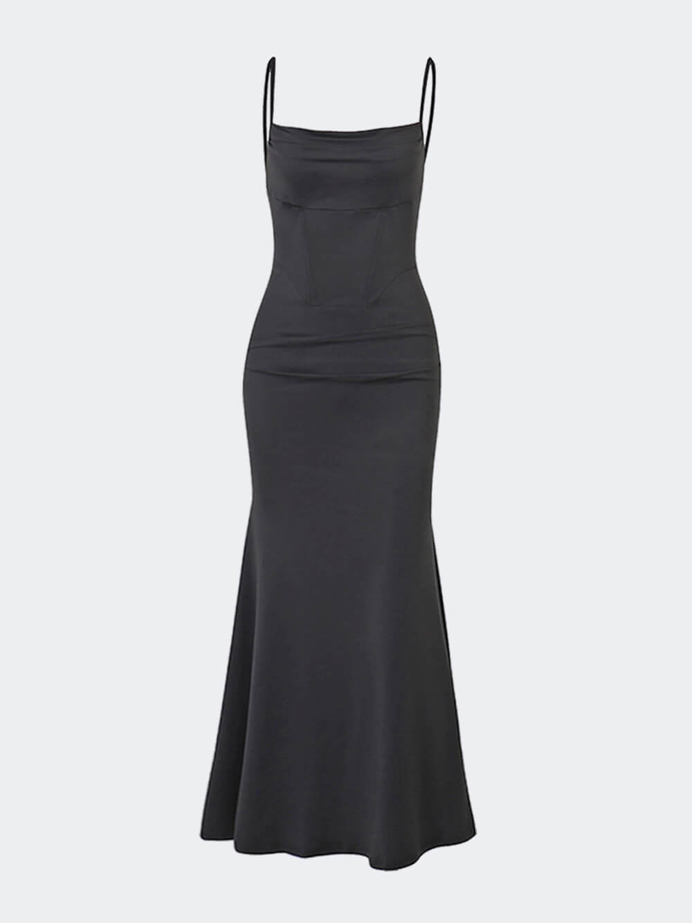 Square Neck Ruched Corsett Fishtail Evening Maxi Dress