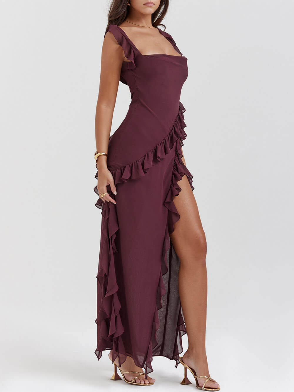 Mulberry Ruffle Maxi Kleed