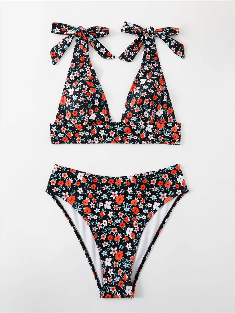 Conjunto de biquíni floral sexy com alça estampada e abotoado