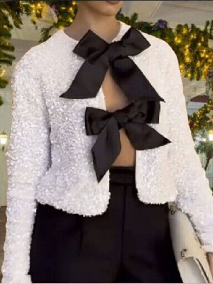 Tie-Front Sequined Jacket