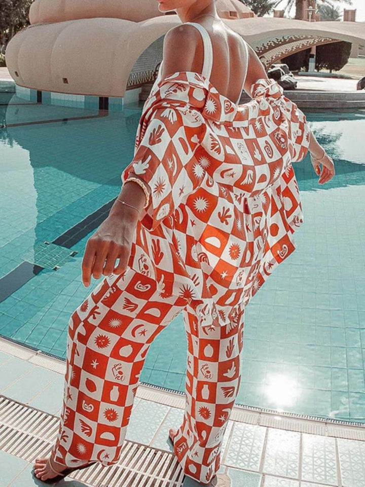 Odpolední slunce Loose Print Oversized kalhoty Set