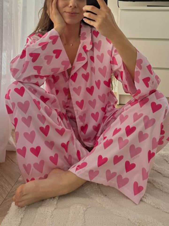 Ensemble de pyjama ample patchwork imprimé en forme de cœur