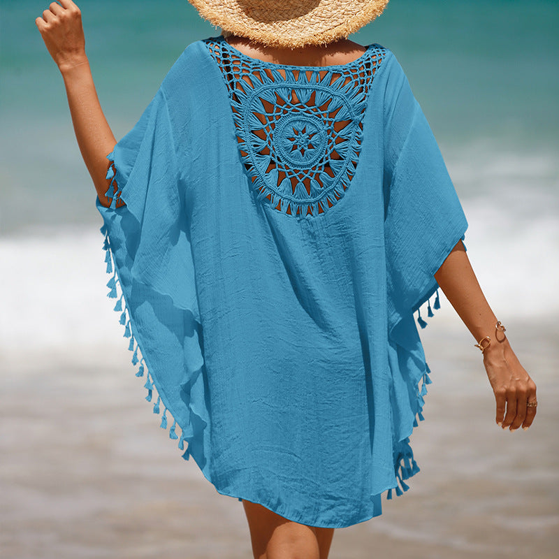 Hand Crochet loose Fringe Sunflower Beach Blouse Cover Up