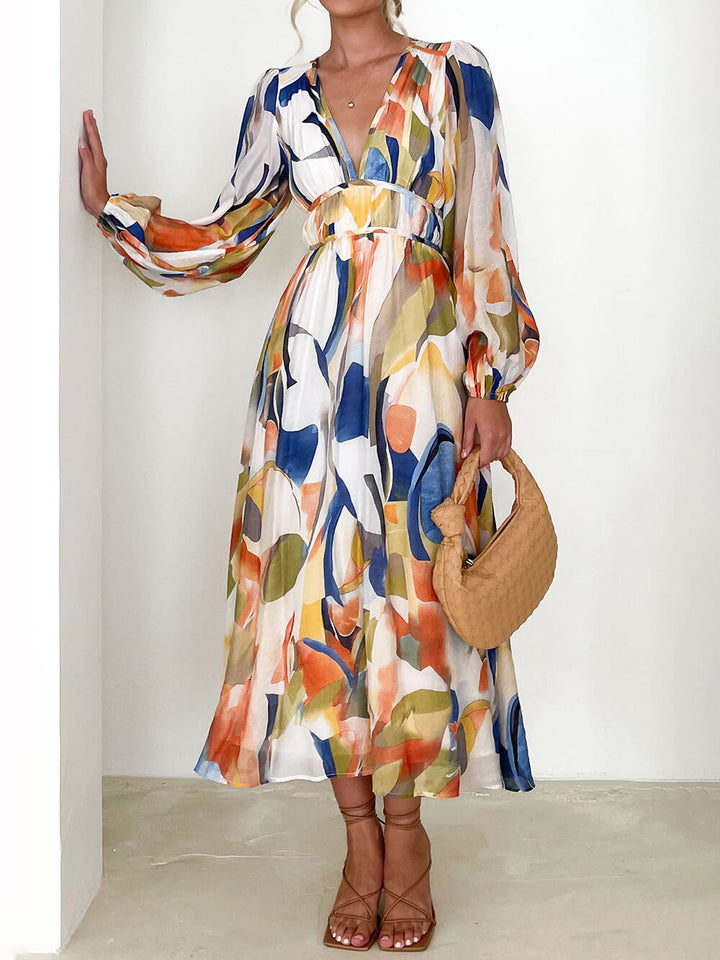 컬러풀한 기하학 패턴의 맥시 드레스