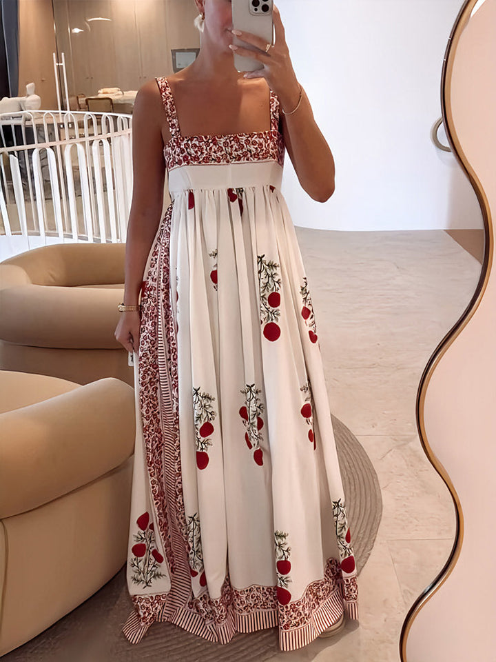 Vestido maxi com estampa floral com decote quadrado e painéis