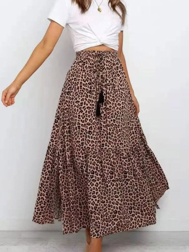 Jupes longues marron à imprimé léopard
