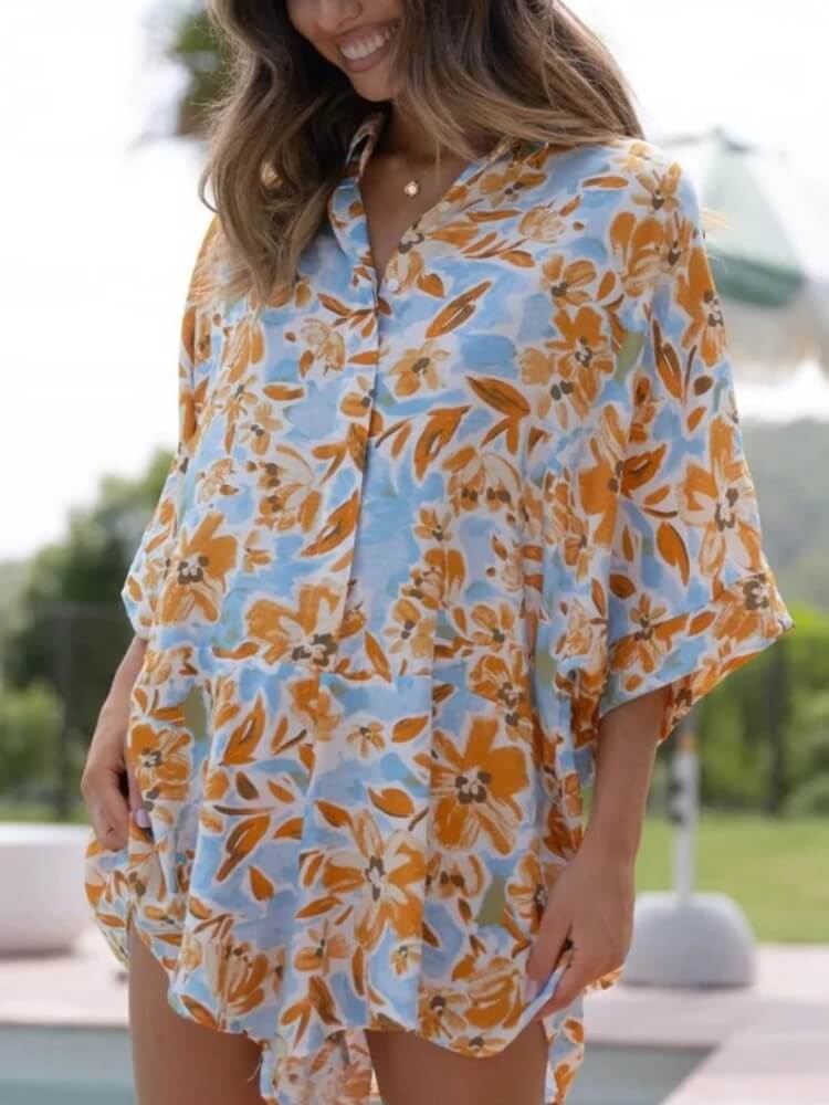 Mameluco camisero con estampado floral mostaza