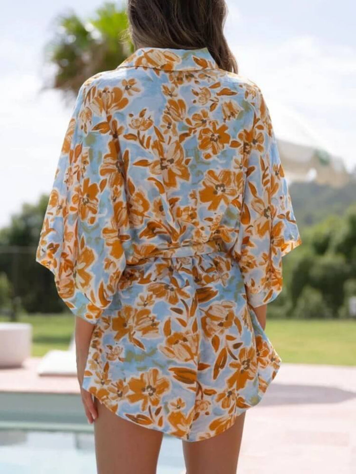 Mosterd bloemen gebonden shirt romper