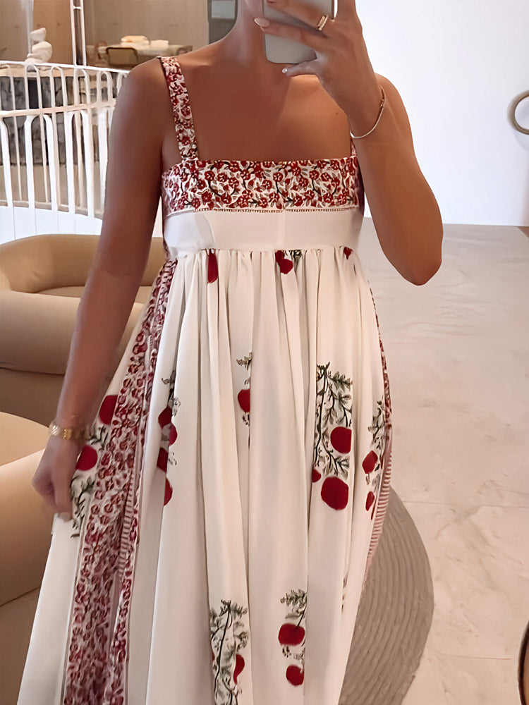 Vestido maxi com estampa floral com decote quadrado e painéis