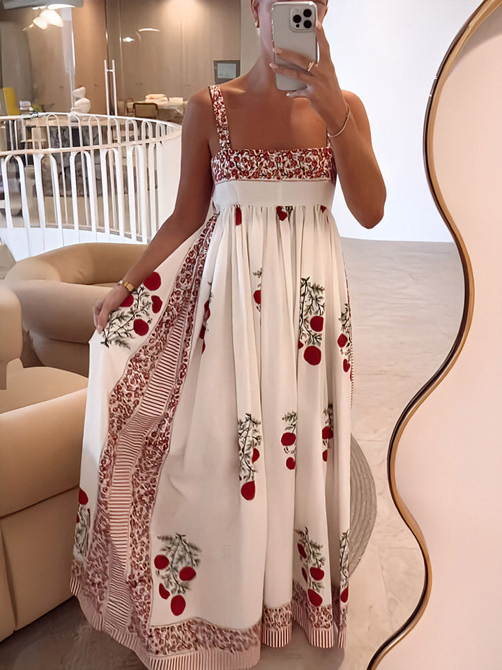 Square Neck Paneled Floral Print Maxi Dress