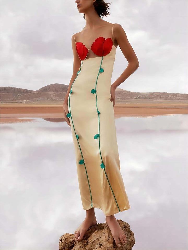 패셔너블하고 섹시한 민소매 대비 패치워크 맥시 드레스