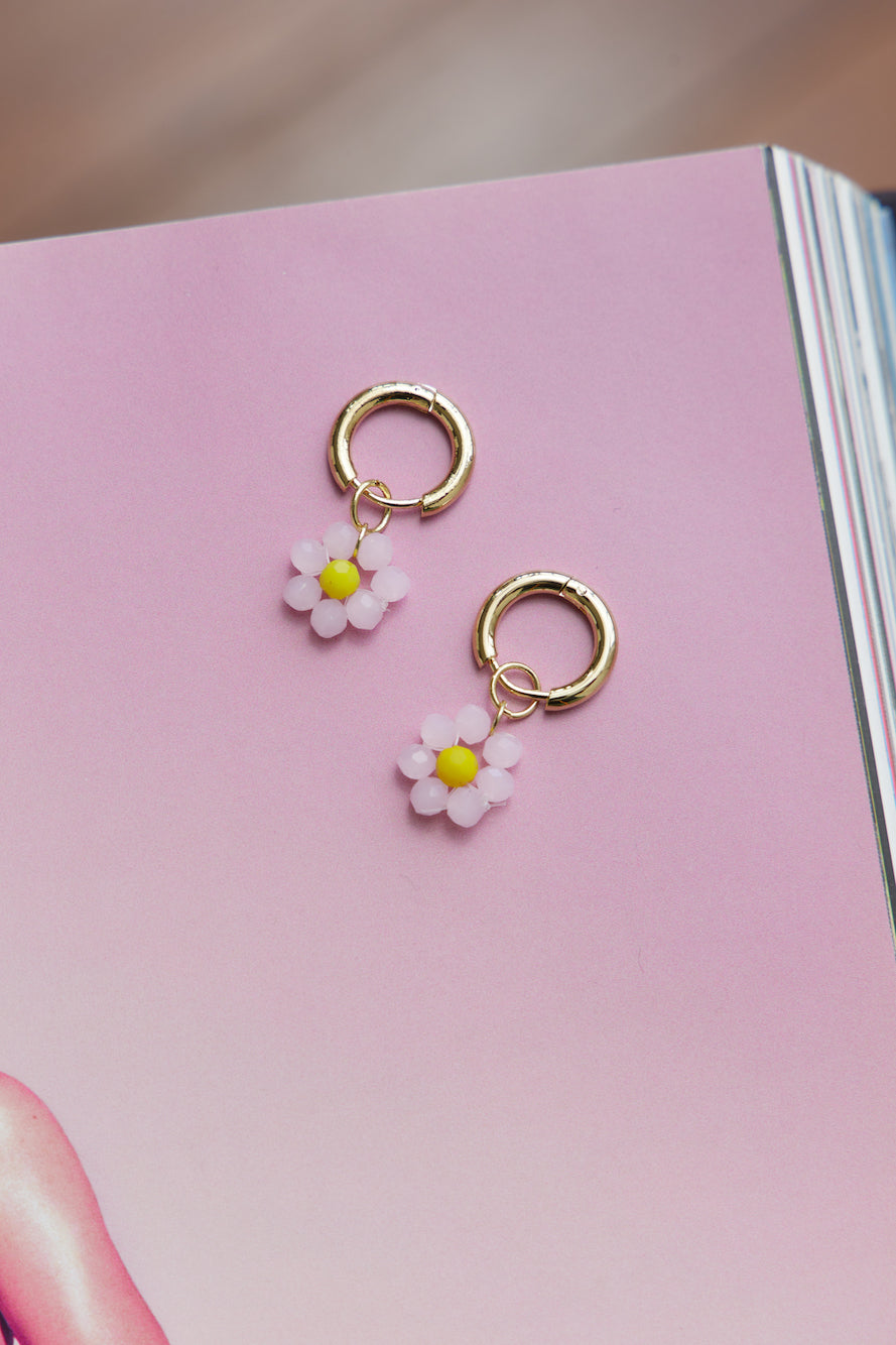 14 K forgyldt Cute As A Daisy Øreringe Lys Pink