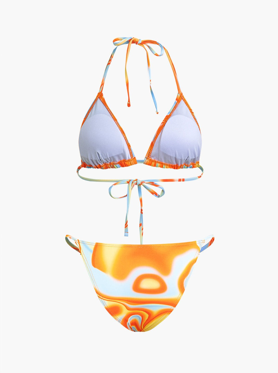 Conjuntos de 3 piezas de bikini halter con estampado abstracto