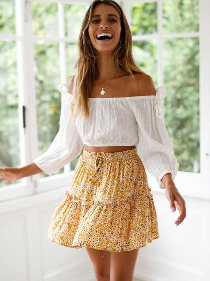 Yellow Floral Withdraw Mini Skirt
