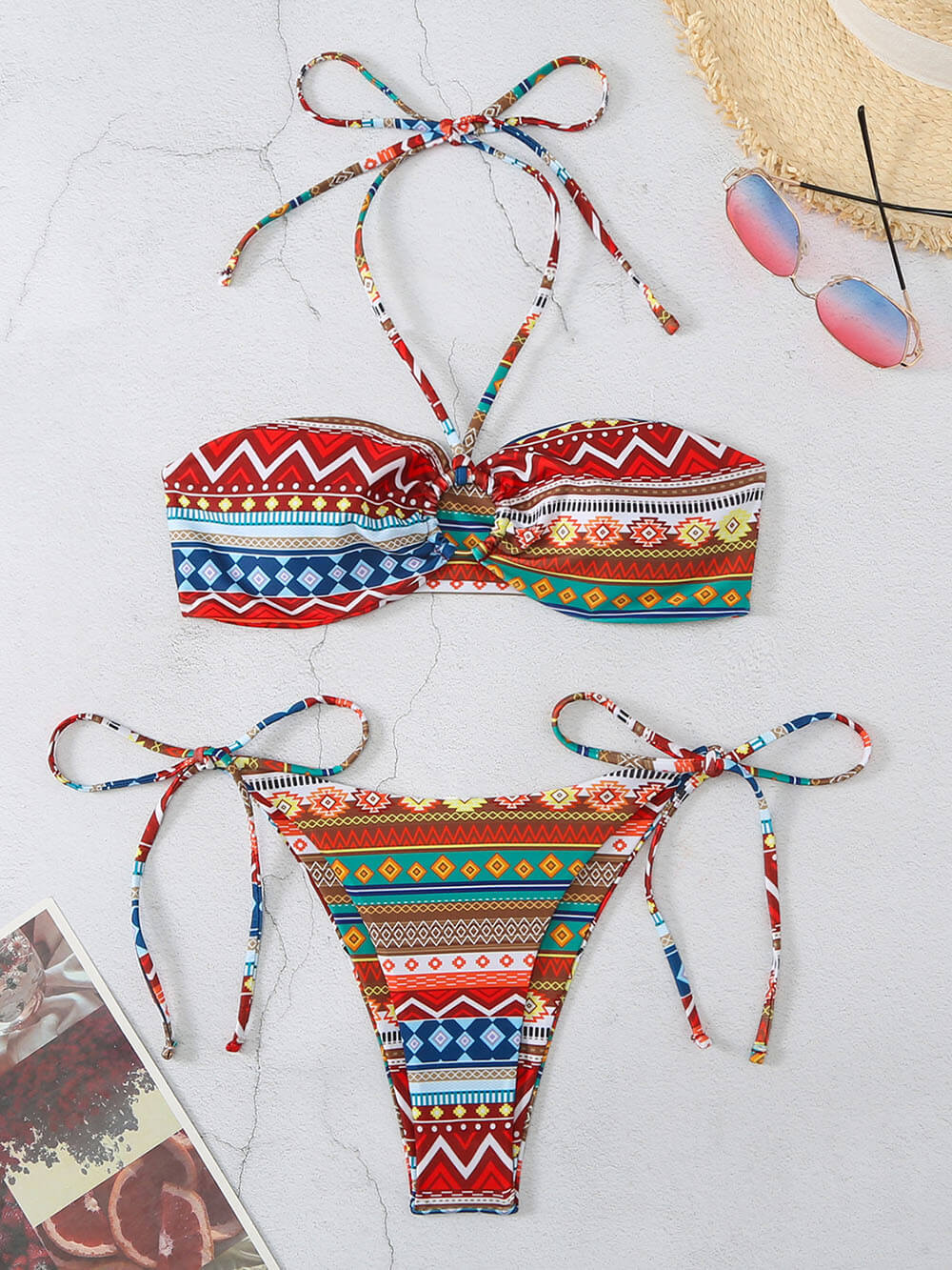 Bikinisett med diamantblokk med trykk