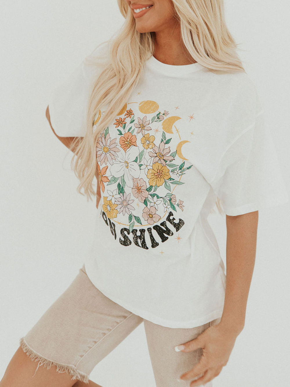 Floral Moon Shine grafisk t-shirt